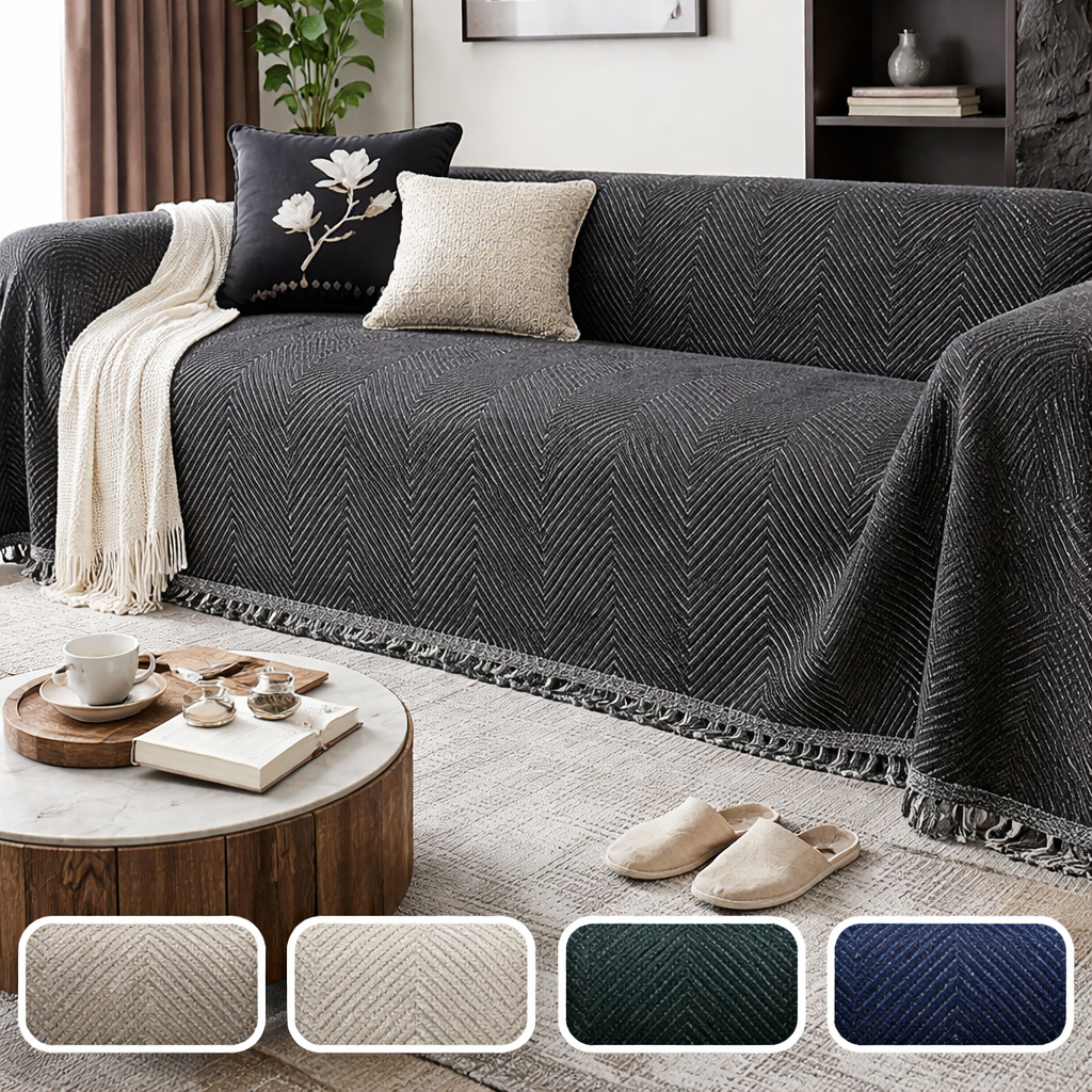 Sofa Throw Blanket Couch Woven Herringbone with Fringed Tassels Decorative