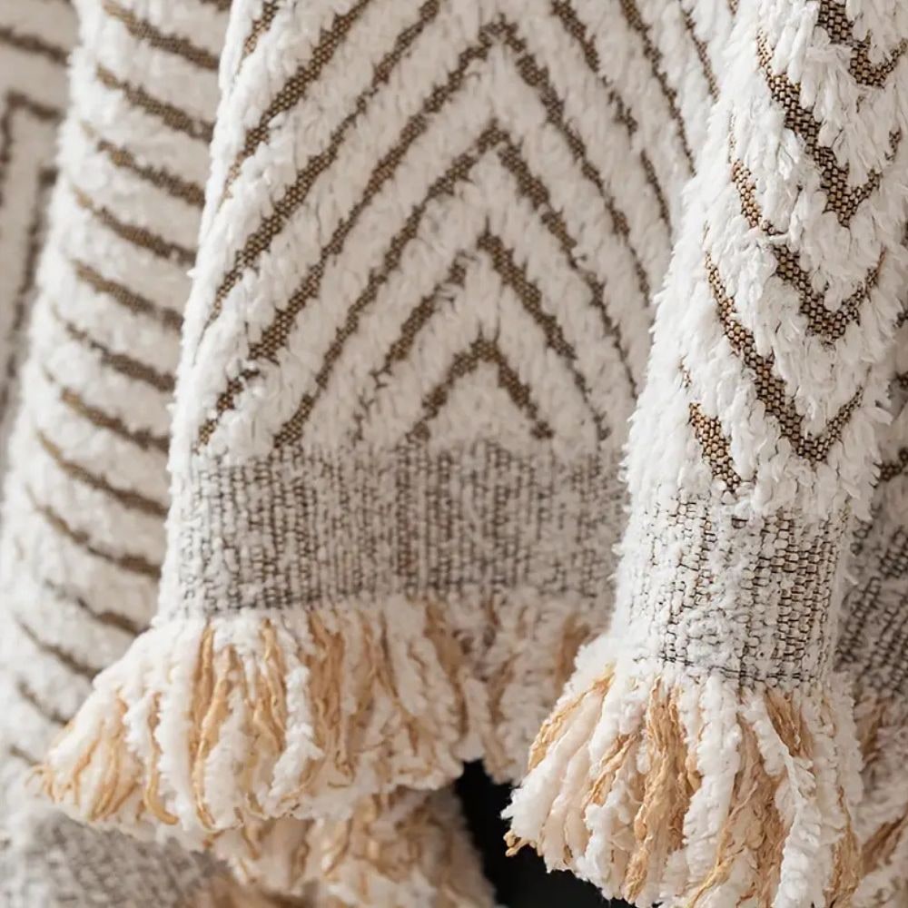 Sofa Throw Blanket Couch Woven Herringbone with Fringed Tassels Decorative