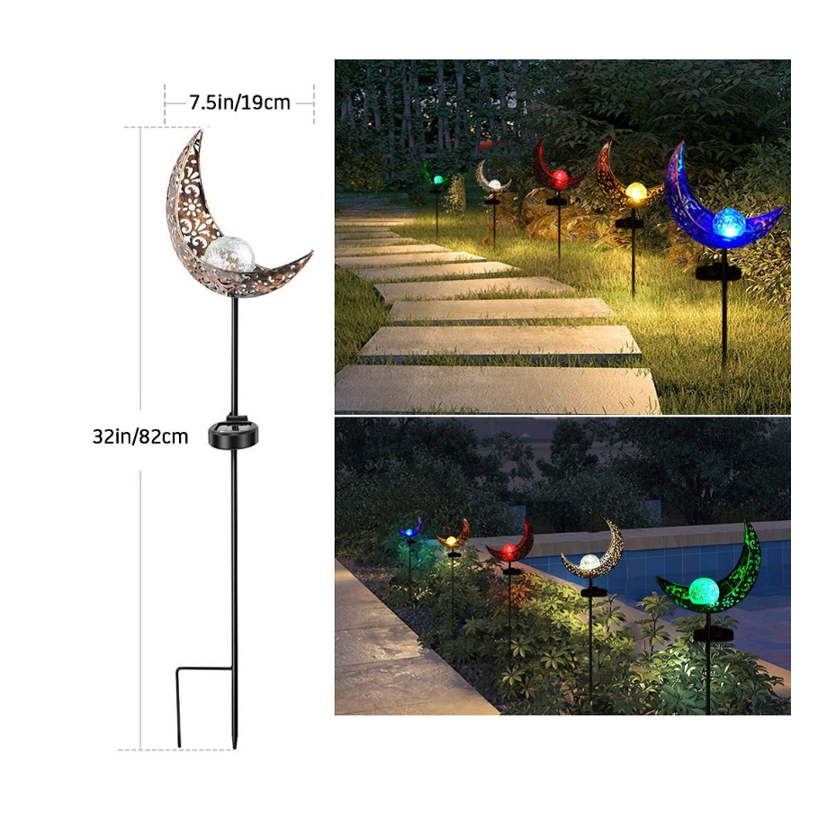 Solar Garden Lights Outdoor Pathway Stake with Crackled Glass Globe and Warm LED