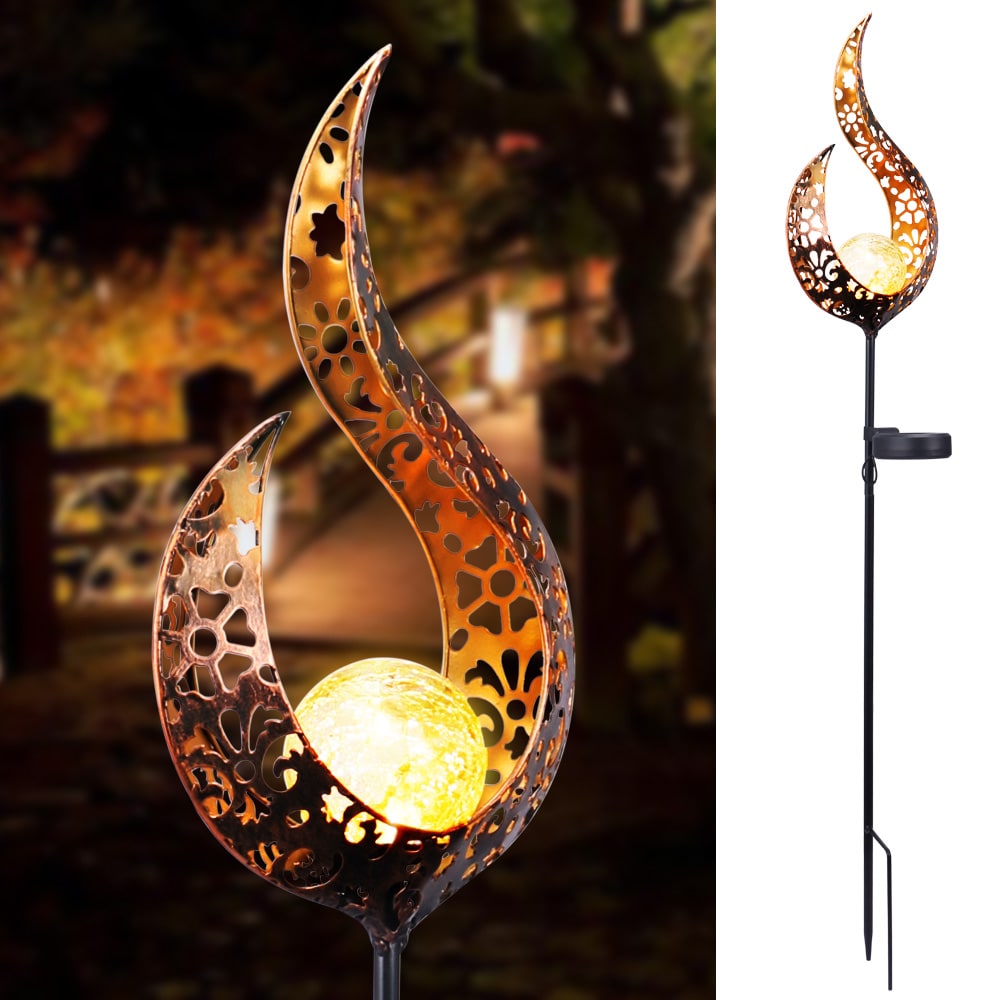 Solar Garden Lights Outdoor Pathway Stake with Crackled Glass Globe and Warm LED