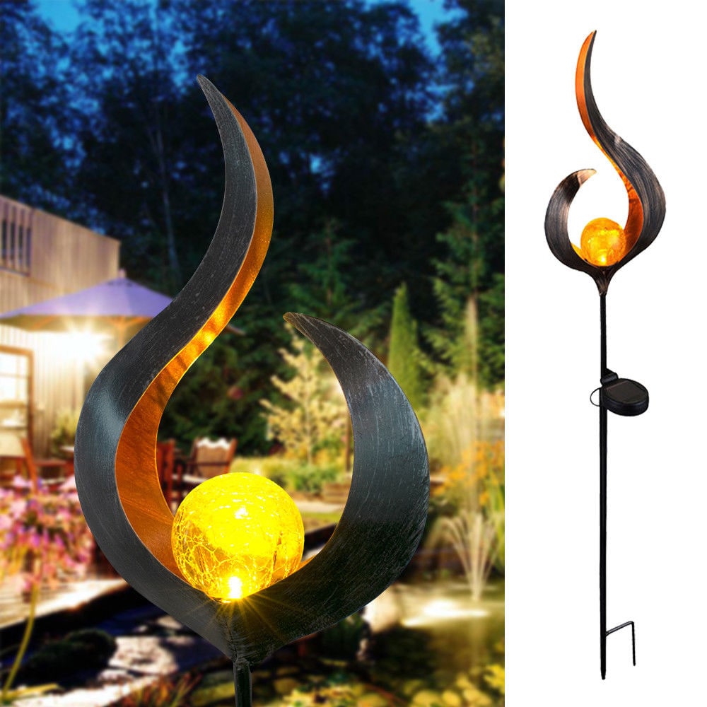 Solar Garden Lights Outdoor Pathway Stake with Crackled Glass Globe and Warm LED