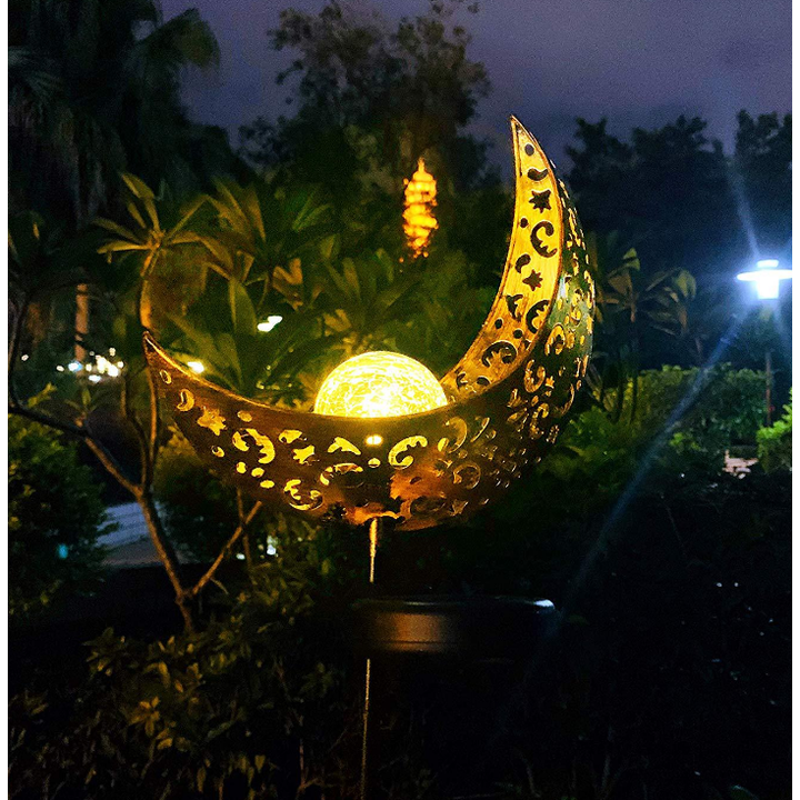 Solar Garden Lights Outdoor Pathway Stake with Crackled Glass Globe and Warm LED