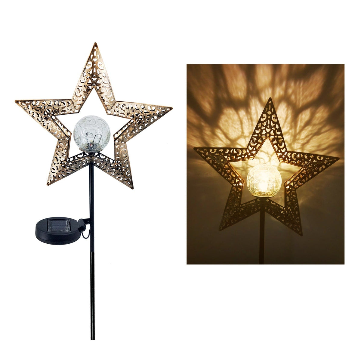 Solar Garden Lights Outdoor Pathway Stake with Crackled Glass Globe and Warm LED