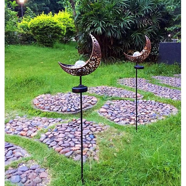 Solar Garden Lights Outdoor Pathway Stake with Crackled Glass Globe and Warm LED