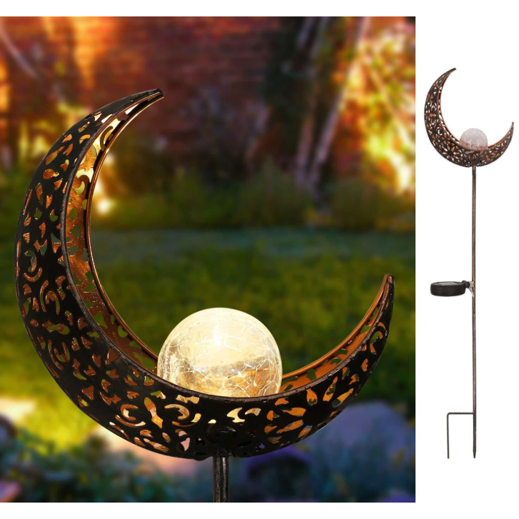 Solar Garden Lights Outdoor Pathway Stake with Crackled Glass Globe and Warm LED
