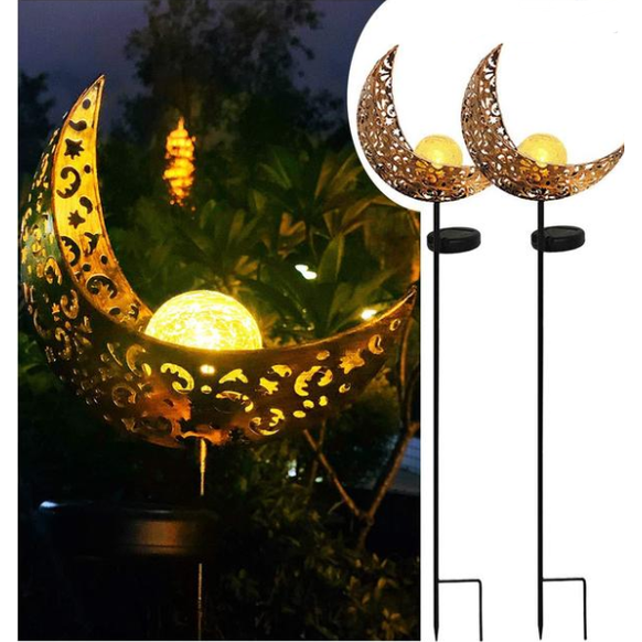 Solar Garden Lights Outdoor Pathway Stake with Crackled Glass Globe and Warm LED