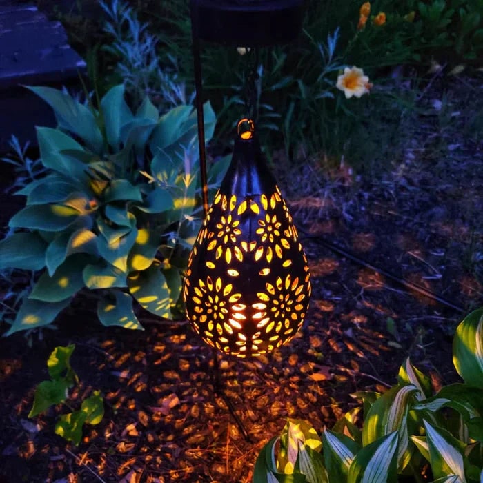 Solar Lantern for Garden with Floral Cutout Design and Hanging Powered Yard Light