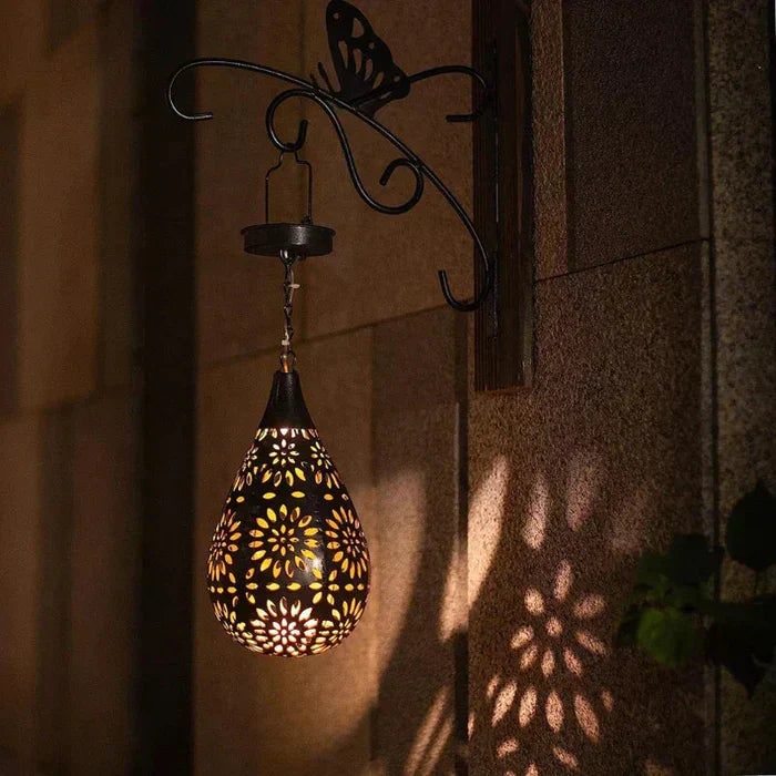 Solar Lantern for Garden with Floral Cutout Design and Hanging Powered Yard Light