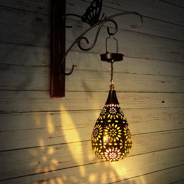 Solar Lantern for Garden with Floral Cutout Design and Hanging Powered Yard Light