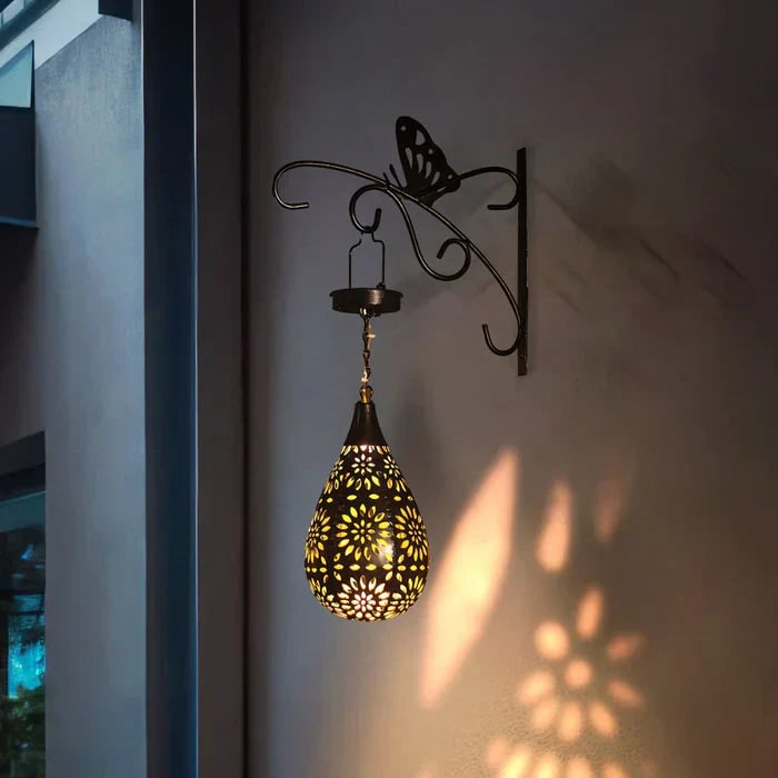 Solar Lantern for Garden with Floral Cutout Design and Hanging Powered Yard Light