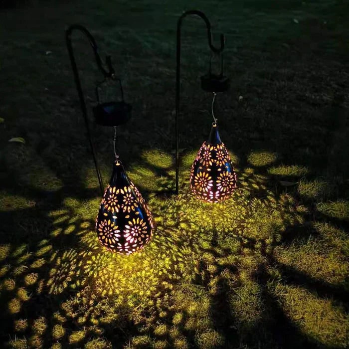 Solar Lantern for Garden with Floral Cutout Design and Hanging Powered Yard Light