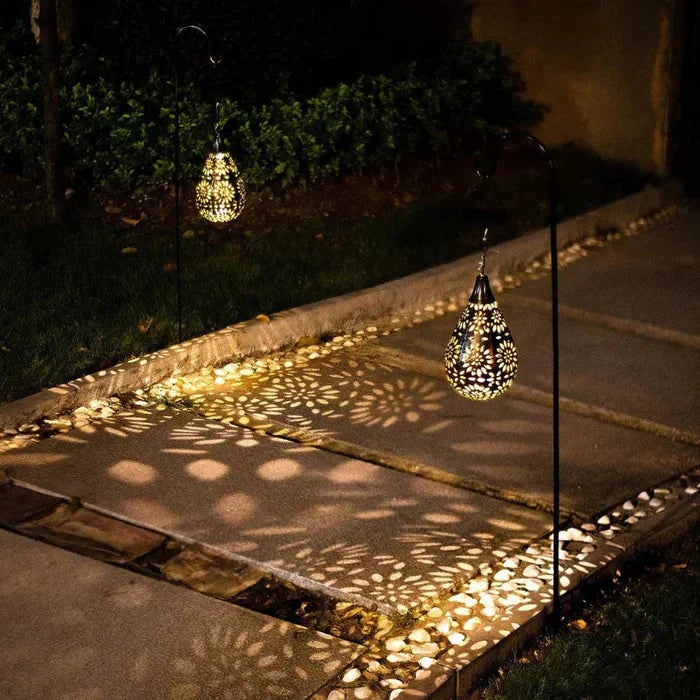 Solar Lantern for Garden with Floral Cutout Design and Hanging Powered Yard Light