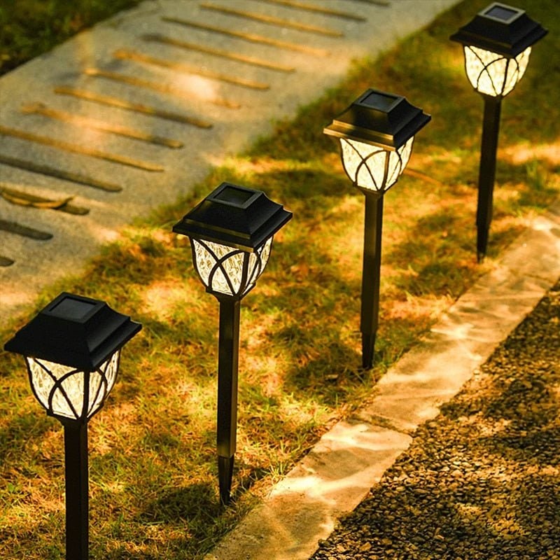 Solar Path Lights Garden Outdoor with Crackle Glass Lens and Integrated Panel Stake
