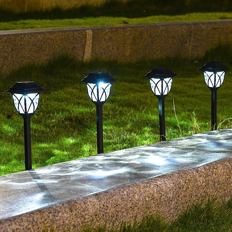 Solar Path Lights Garden Outdoor with Crackle Glass Lens and Integrated Panel Stake
