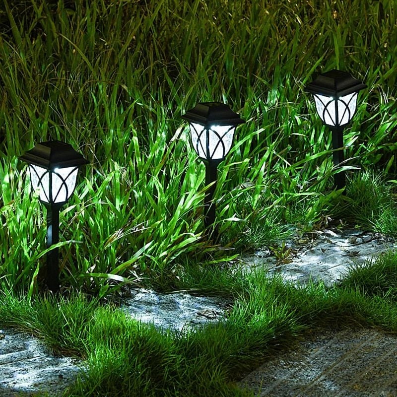 Solar Path Lights Garden Outdoor with Crackle Glass Lens and Integrated Panel Stake