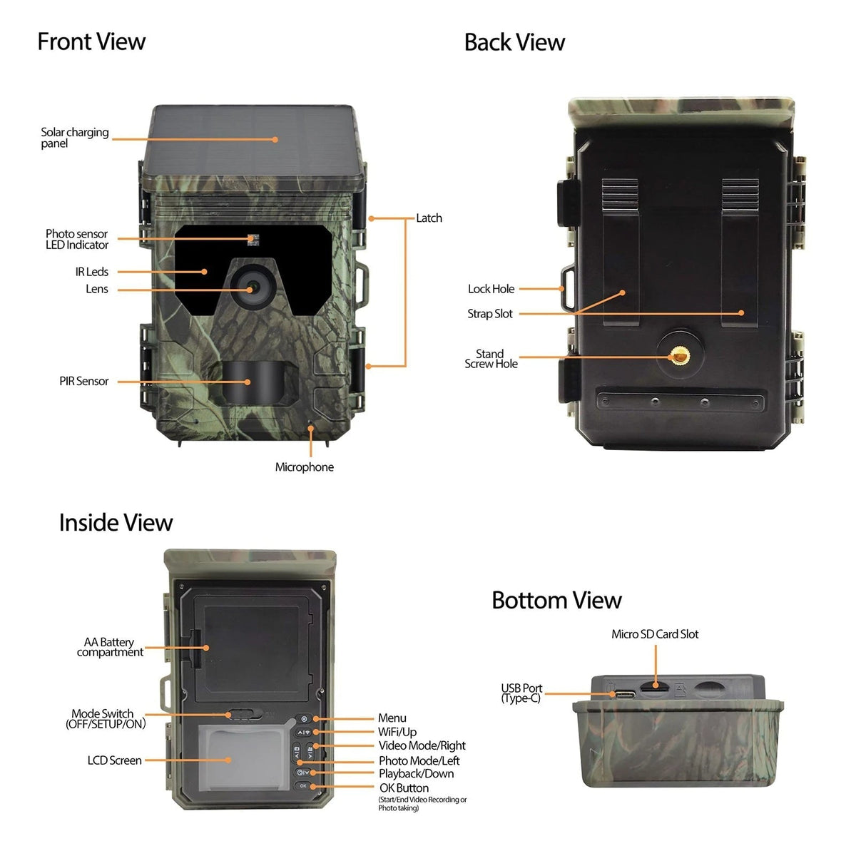 Solar Powered Cell Trail Camera with Night Vision Motion Sensor and Sd Card Slot
