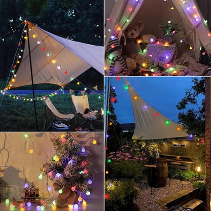 Solar String Lights Outdoor with Frosted Globe Bulbs and Powered Yard Lighting Exterior