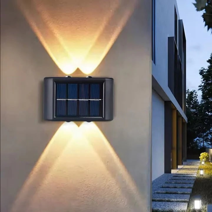Solar Wall Lights Outdoor with Dual Beam LED and Warm Cool White Up Down Lighting