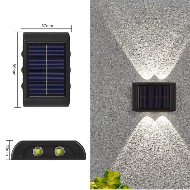 Solar Wall Lights Outdoor with Dual Beam LED and Warm Cool White Up Down Lighting