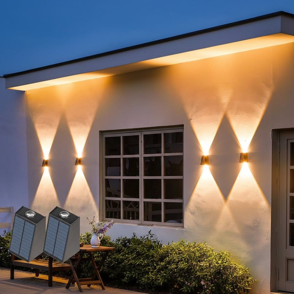 Solar Wall Lights Outdoor with Up and Down Lighting Weatherproof Powered Exterior