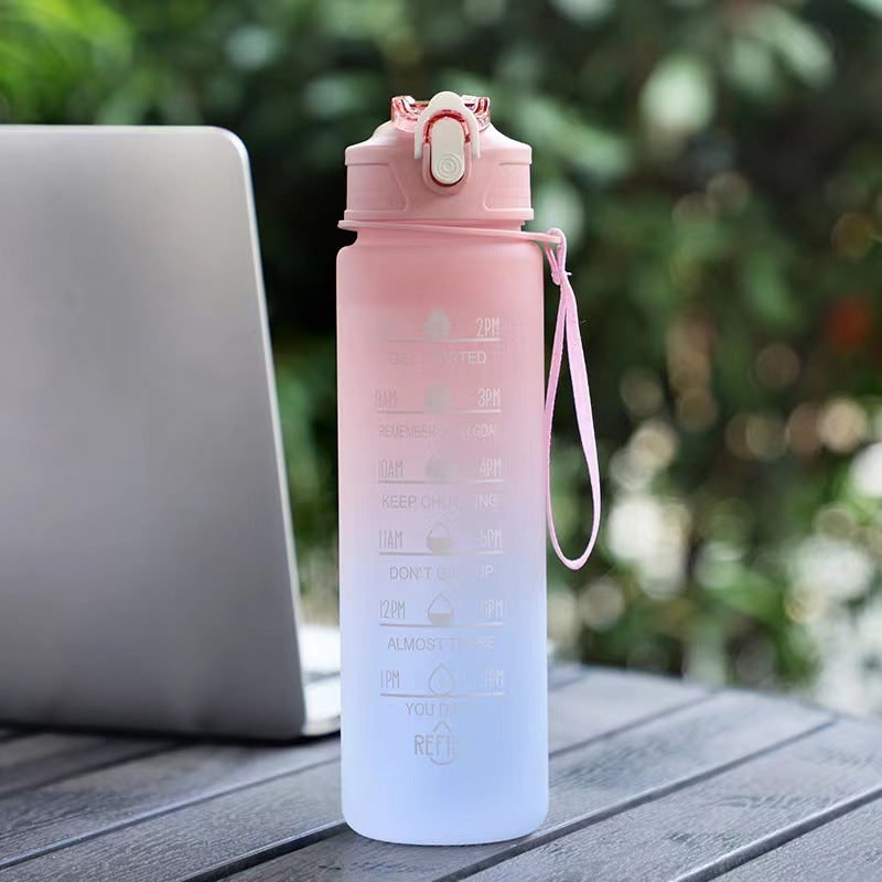 Sports Water Bottle with Time Markings Motivational Frosted Flip-Top Lid