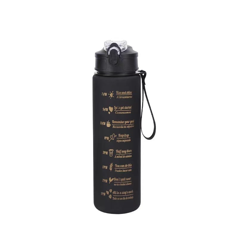 Sports Water Bottle with Time Markings Motivational Frosted Flip-Top Lid