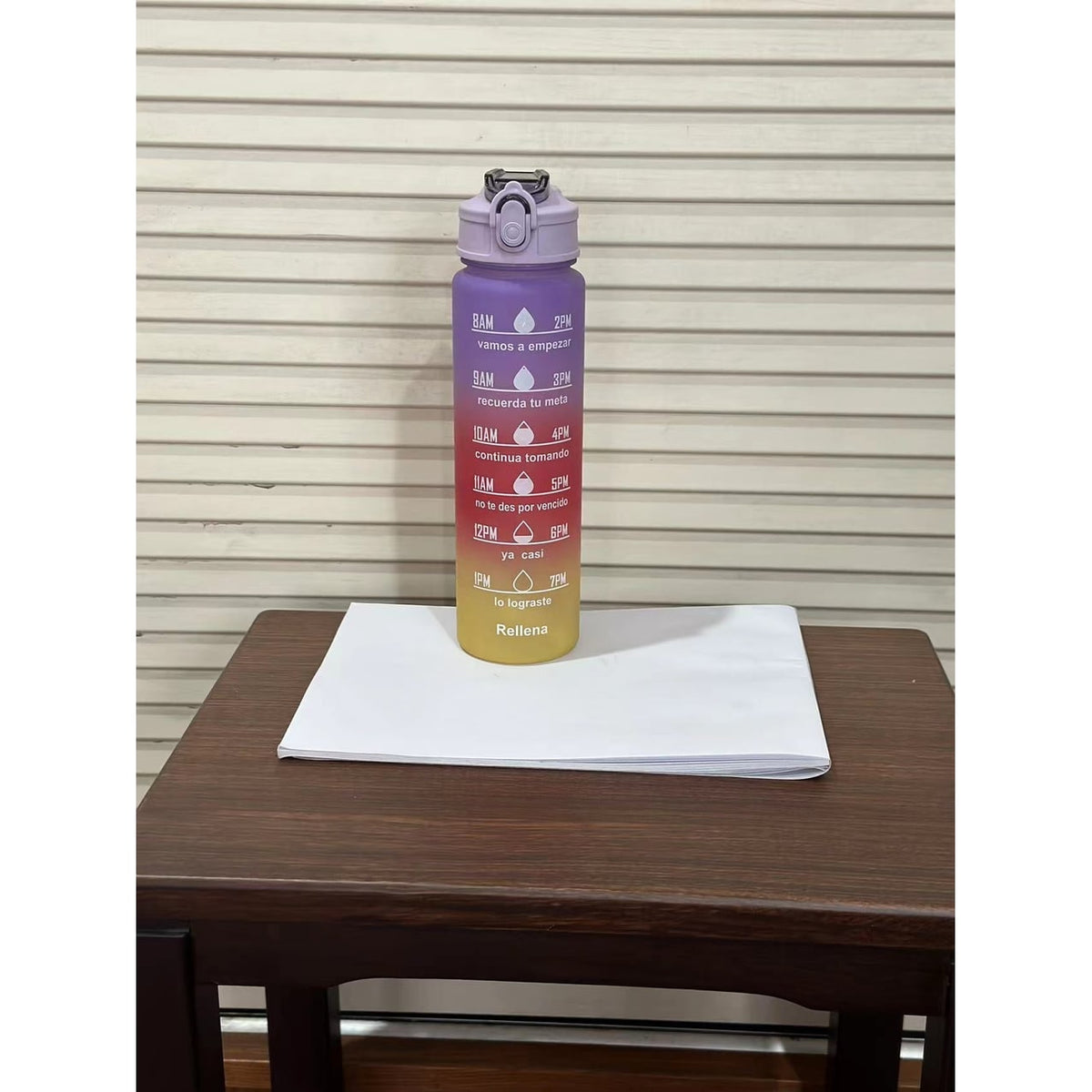 Sports Water Bottle with Time Markings Motivational Frosted Flip-Top Lid