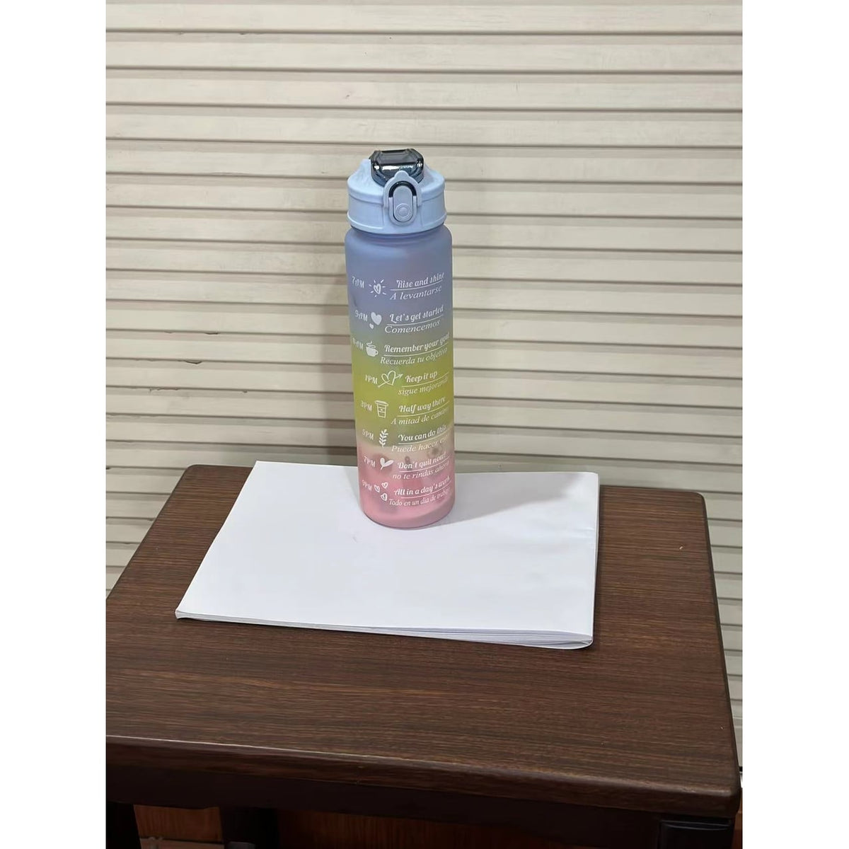 Sports Water Bottle with Time Markings Motivational Frosted Flip-Top Lid