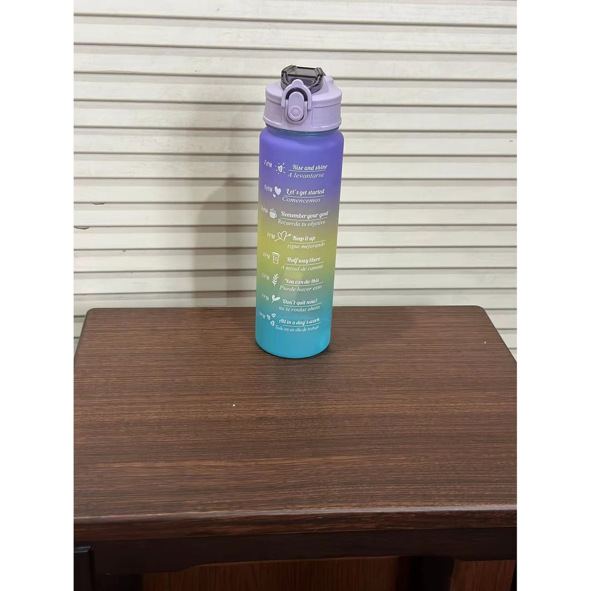 Sports Water Bottle with Time Markings Motivational Frosted Flip-Top Lid