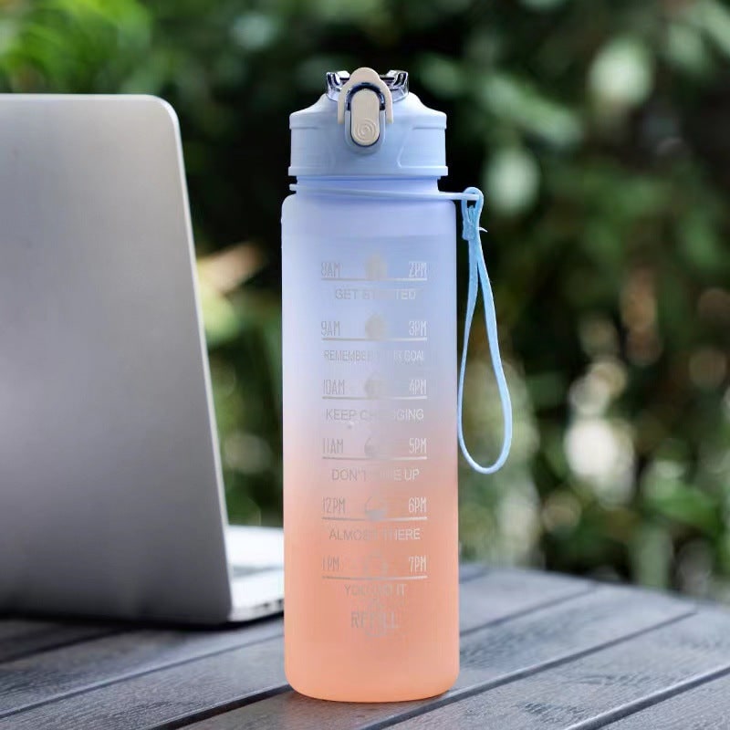 Sports Water Bottle with Time Markings Motivational Frosted Flip-Top Lid
