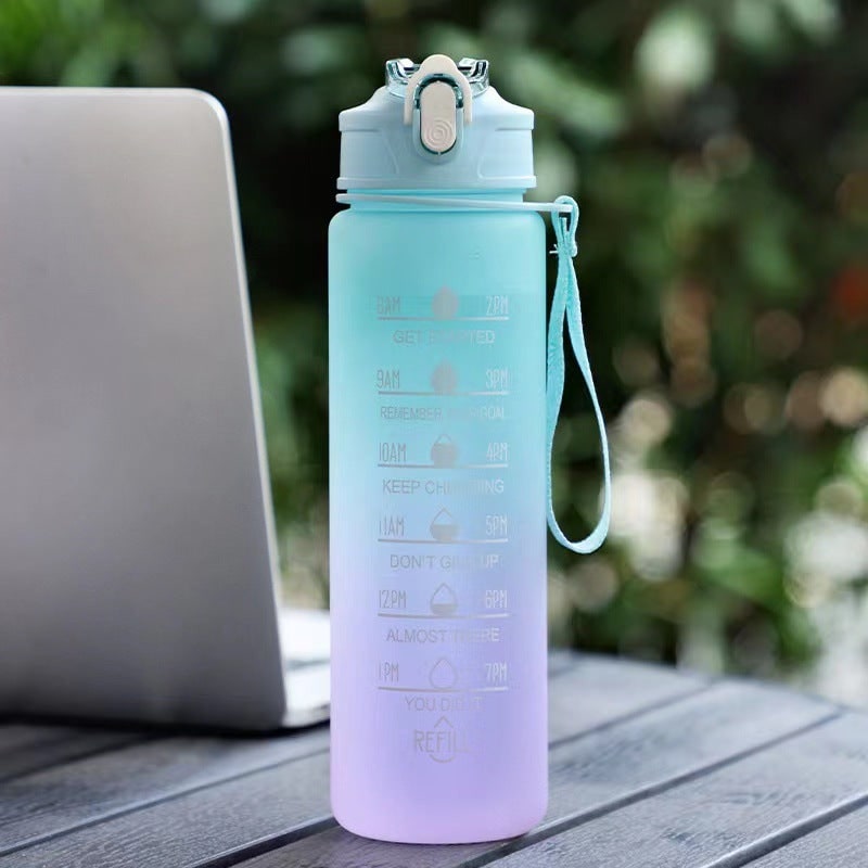 Sports Water Bottle with Time Markings Motivational Frosted Flip-Top Lid
