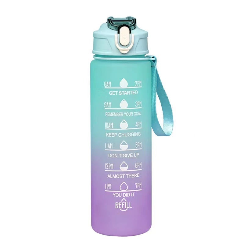 Sports Water Bottle with Time Markings Motivational Frosted Flip-Top Lid