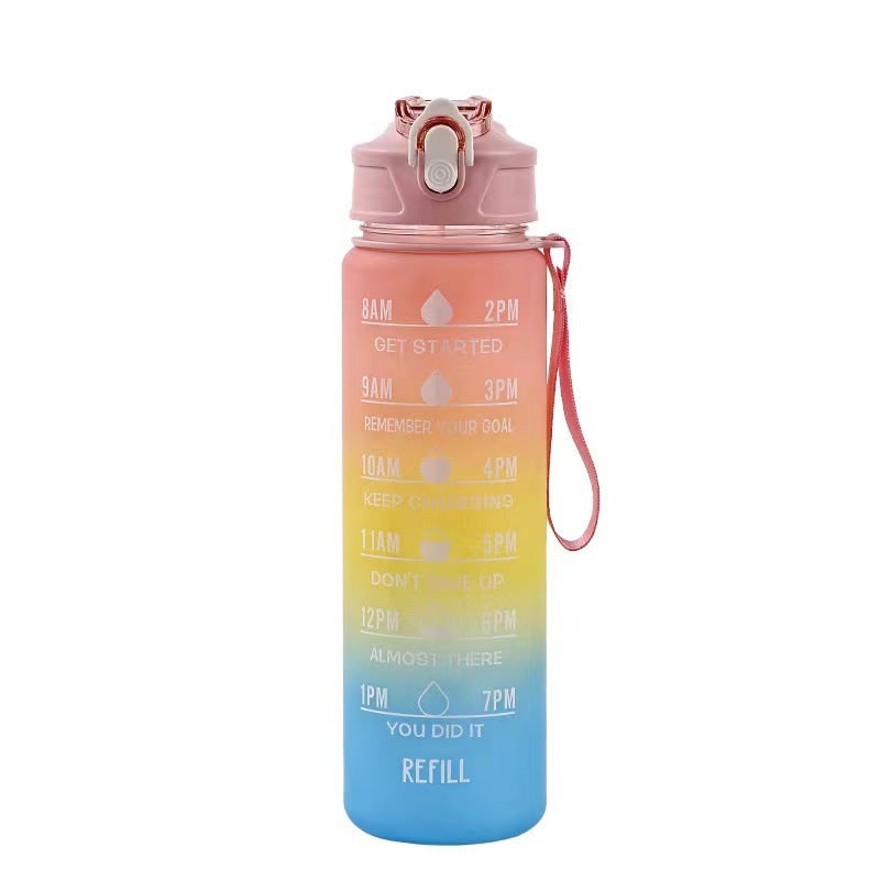 Sports Water Bottle with Time Markings Motivational Frosted Flip-Top Lid