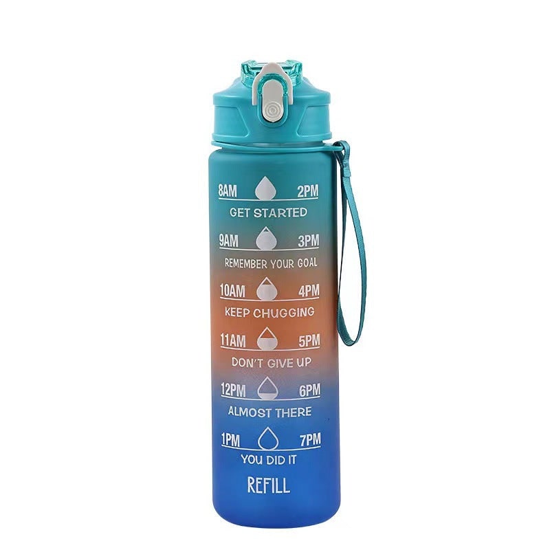 Sports Water Bottle with Time Markings Motivational Frosted Flip-Top Lid