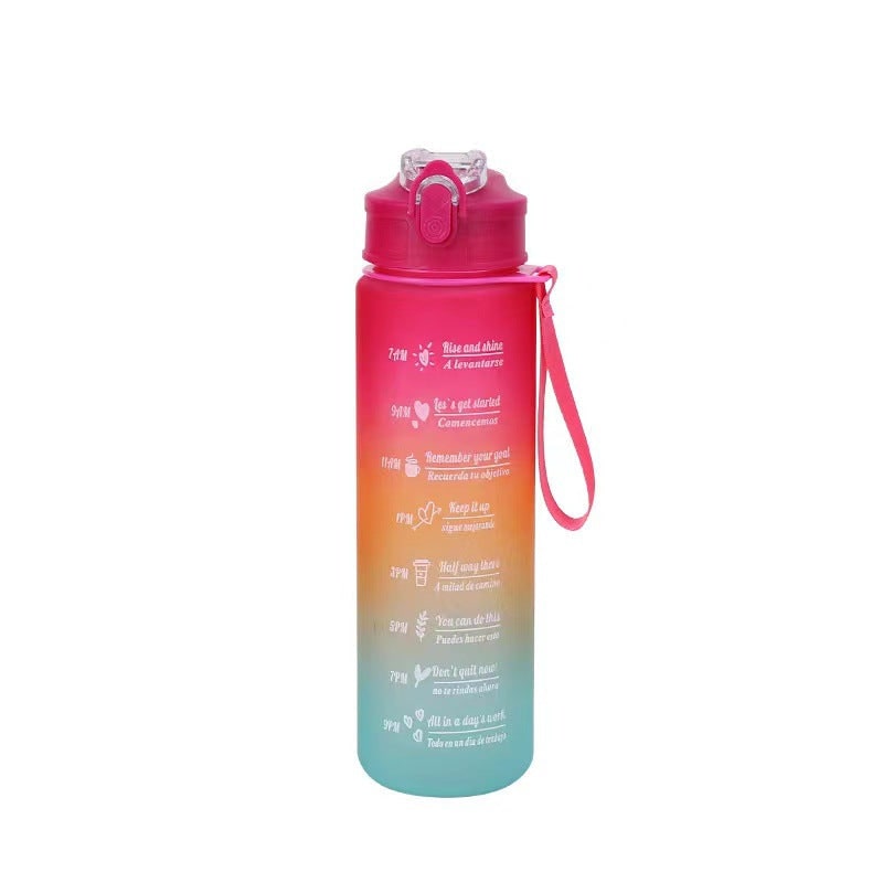 Sports Water Bottle with Time Markings Motivational Frosted Flip-Top Lid