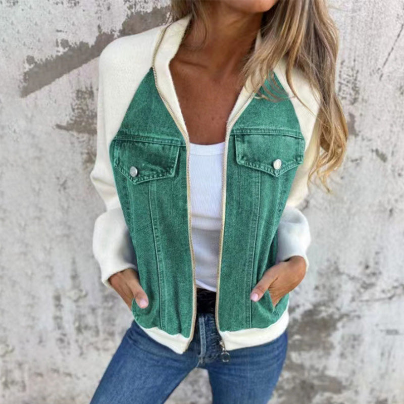 fashionable creative denim spliced jacket for women