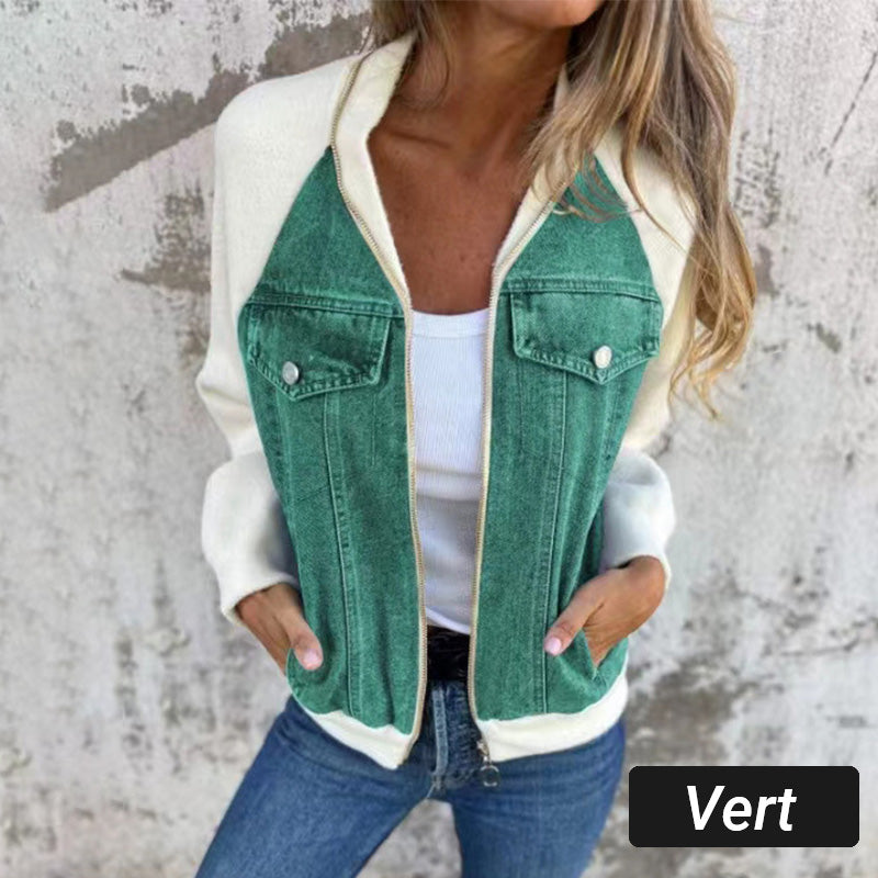fashionable creative denim spliced jacket for women