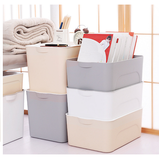 Stackable Plastic Storage Bin and Container with Lid Integrated Handles and Nestable Design