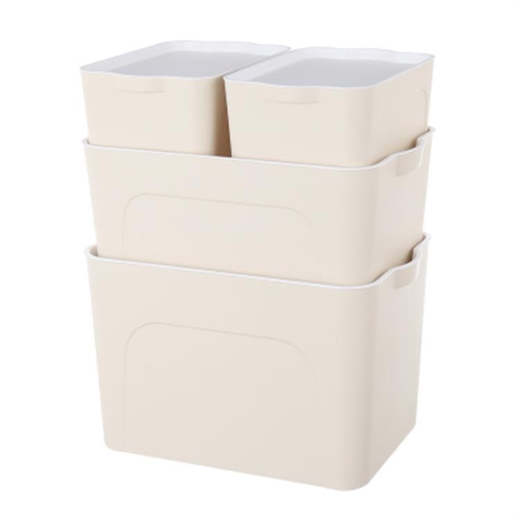 Stackable Plastic Storage Bin and Container with Lid Integrated Handles and Nestable Design