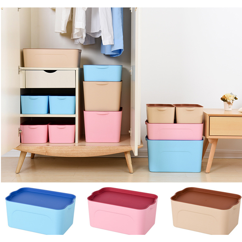 Stackable Plastic Storage Bin and Container with Lid Integrated Handles and Nestable Design