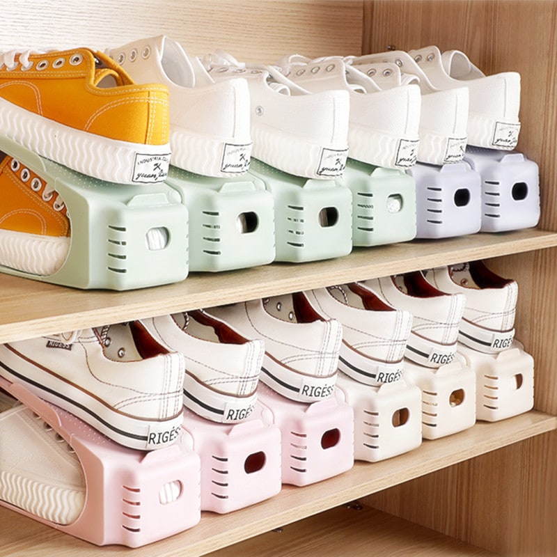 Stackable Shoe Rack with Adjustable Shelves for Closet Storage and Organization Shelf Bench