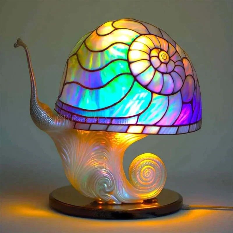 Stained Glass Table Lamp with Green and Effect Decorative Resin Shade with Warm LED Light