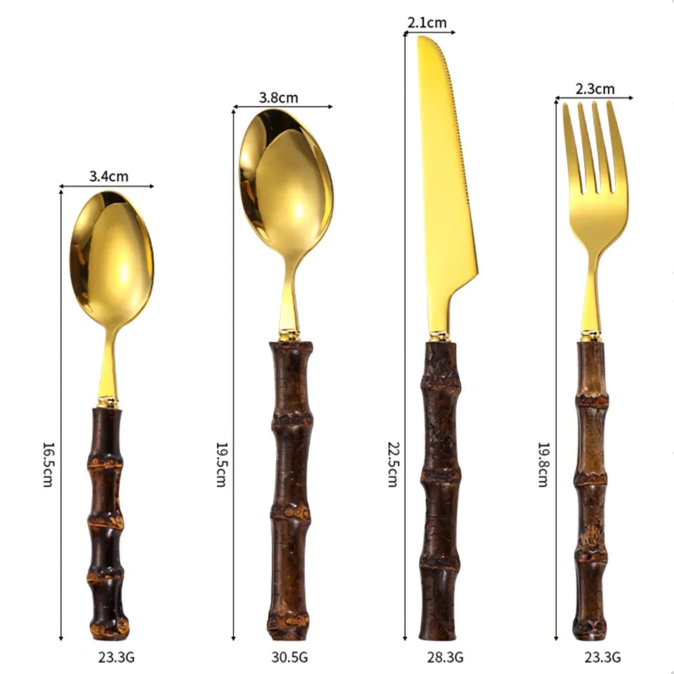 Stainless Steel Cutlery and Flatware Set with Bamboo Handle 24-Piece Dining Silverware
