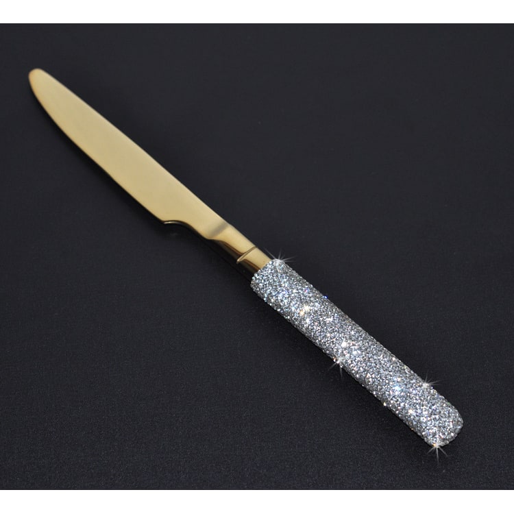 Stainless Steel Flatware Set with Rhinestone Encrusted Handles 18 10 Service for 12