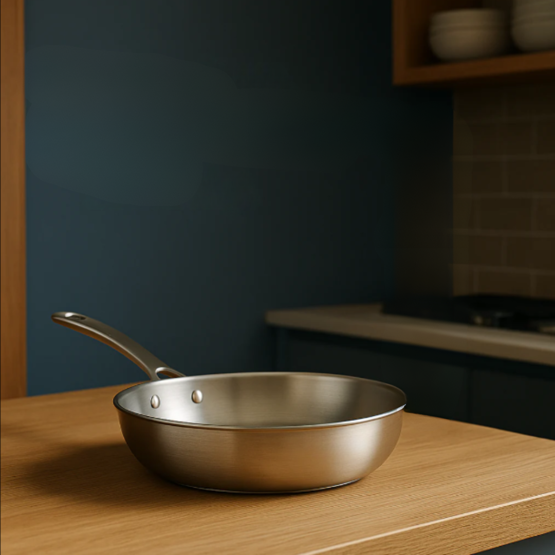 Stainless Steel Frying Pan with Induction Base Hammered Interior and Ergonomic Handle