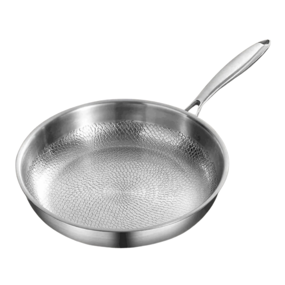 Stainless Steel Frying Pan with Induction Base Hammered Interior and Ergonomic Handle