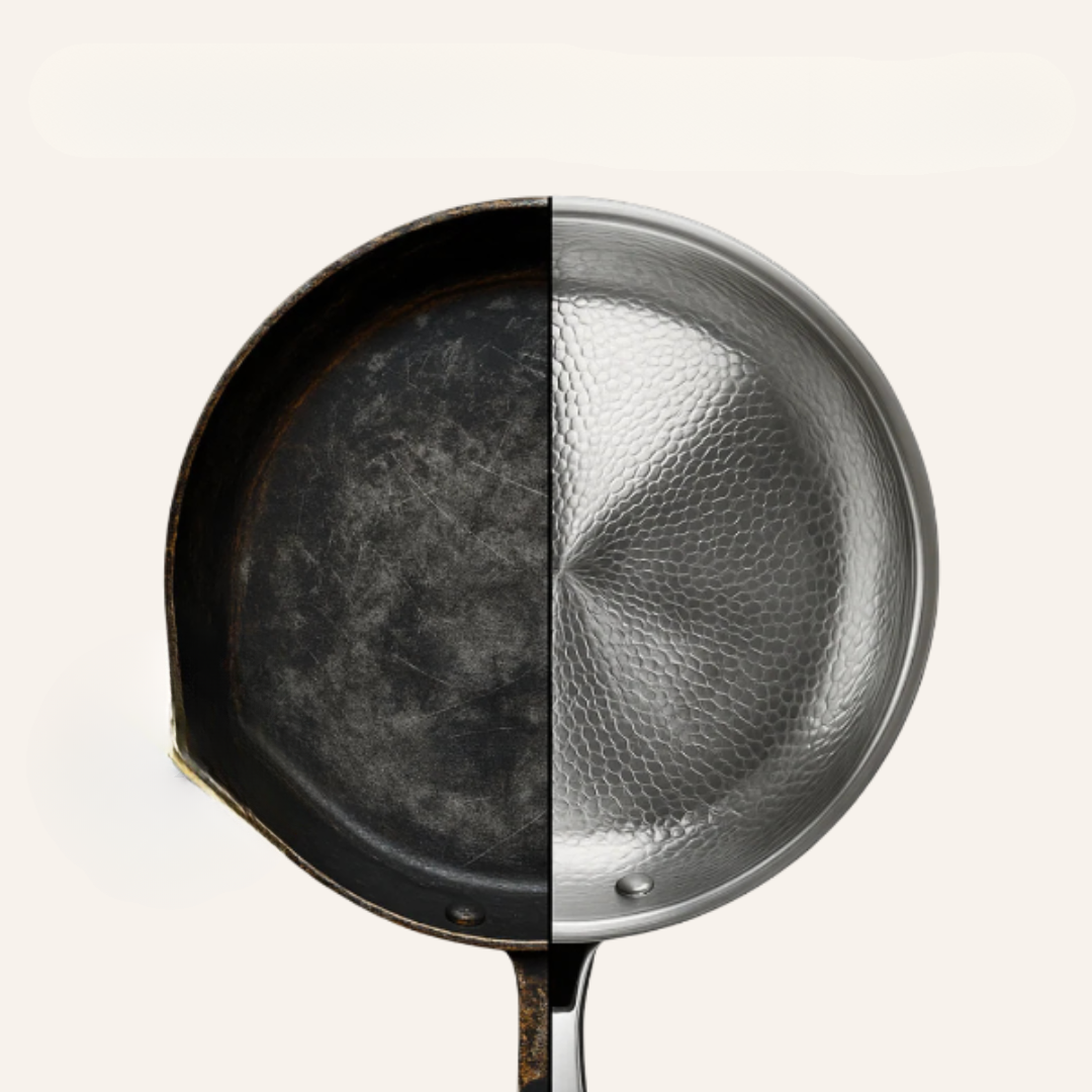 Stainless Steel Frying Pan with Induction Base Hammered Interior and Ergonomic Handle