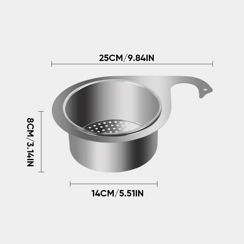 Stainless Steel Sink Strainer Basket with Drain Filtration and Faucet Hook Floor