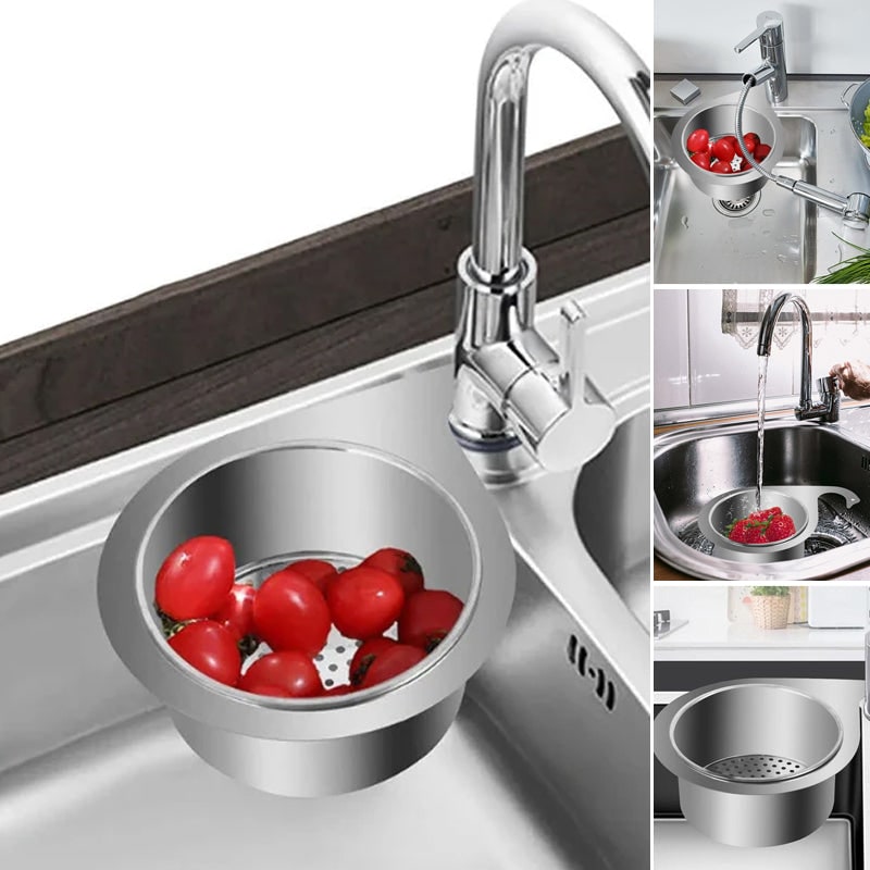 Stainless Steel Sink Strainer Basket with Drain Filtration and Faucet Hook Floor