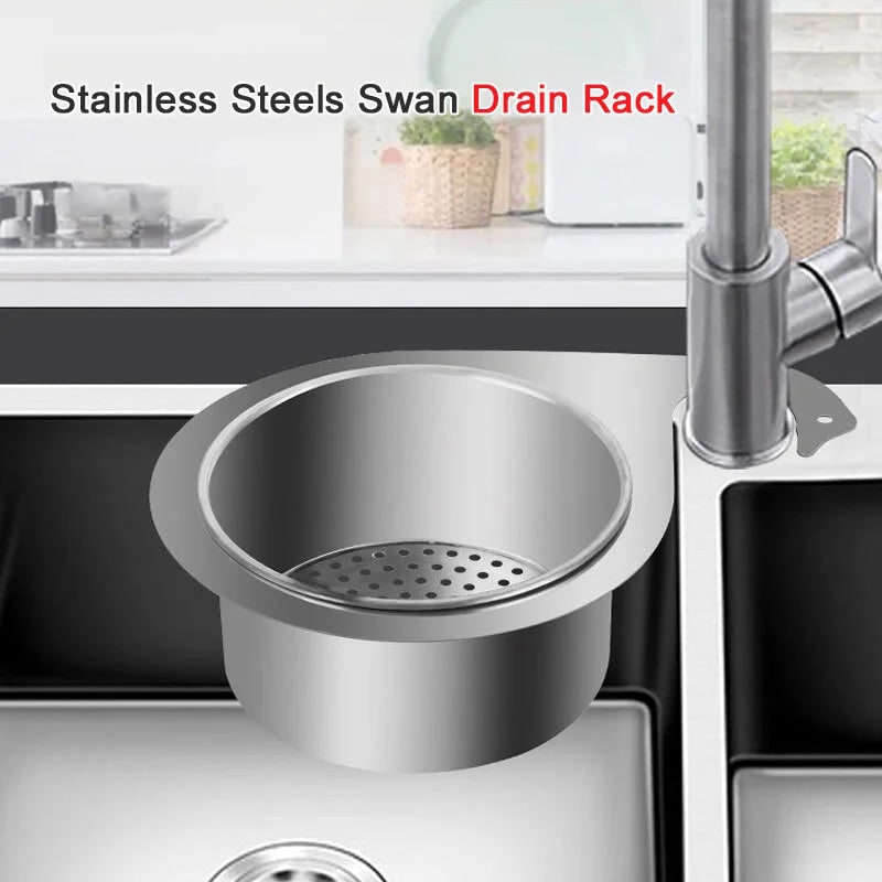 Stainless Steel Sink Strainer Basket with Drain Filtration and Faucet Hook Floor